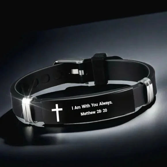 Black Silicone Scripture Bracelet Adjustable Unisex - Picture 2 of 8